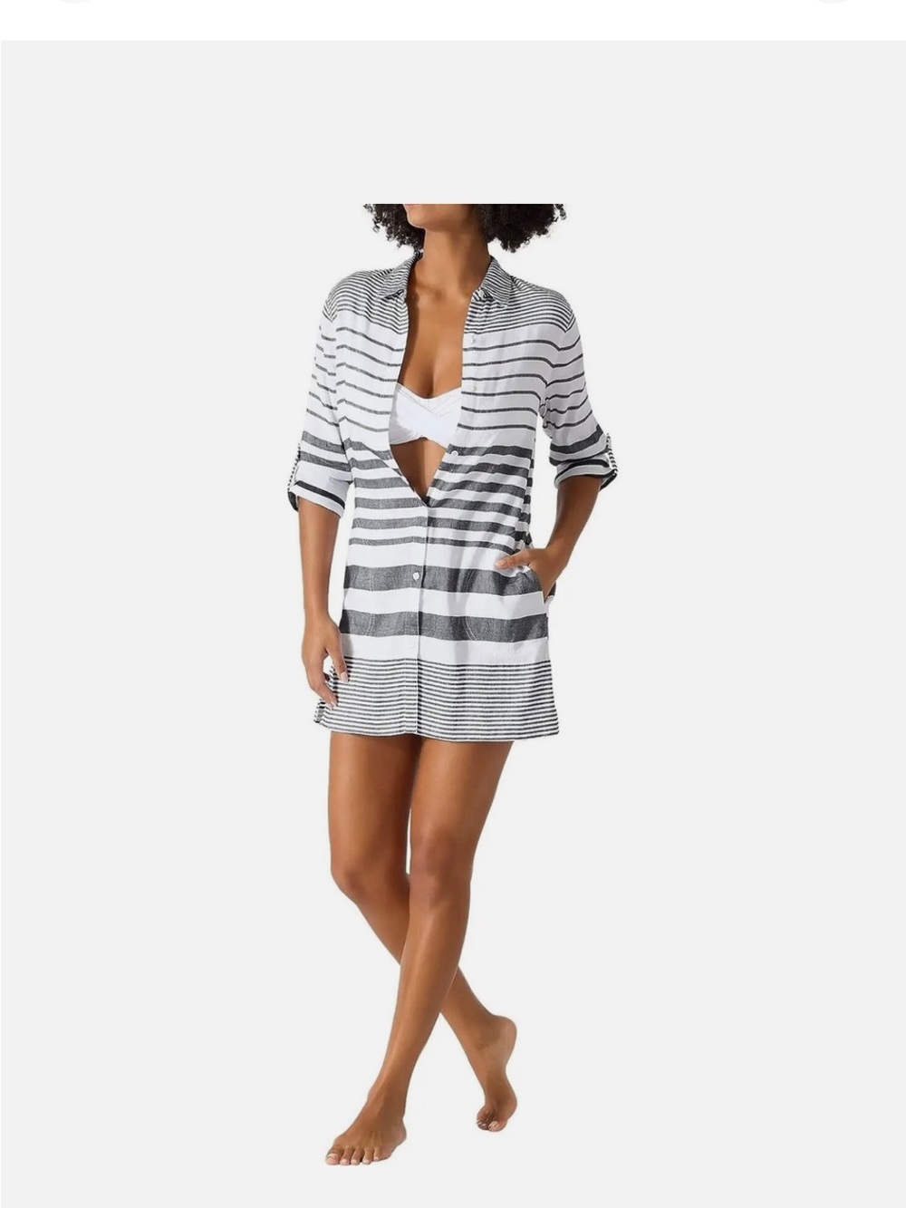 Tommy Bahama Black and White Striped Swim Cover-Up